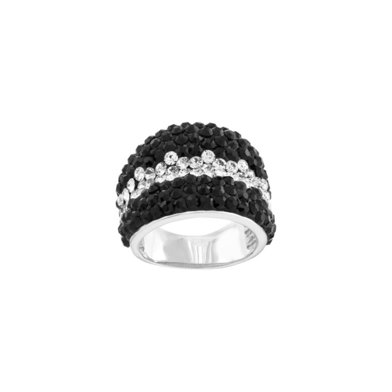 Stripe Crystal Dome Ring - Sterling Silver - by Dazyle