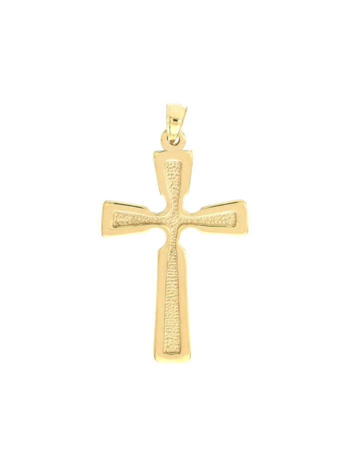Textured Groved and Polished Cross Pendant - 14K Yellow Gold - by Dazyle
