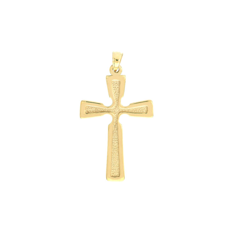 Textured Groved and Polished Cross Pendant - 14K Yellow Gold - by Dazyle