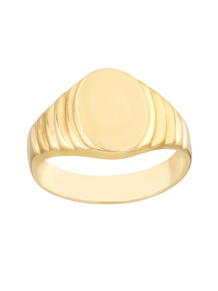 Engravable 14K Yellow Gold Oval Textured Signet Ring - 14K Yellow Gold - by Dazyle
