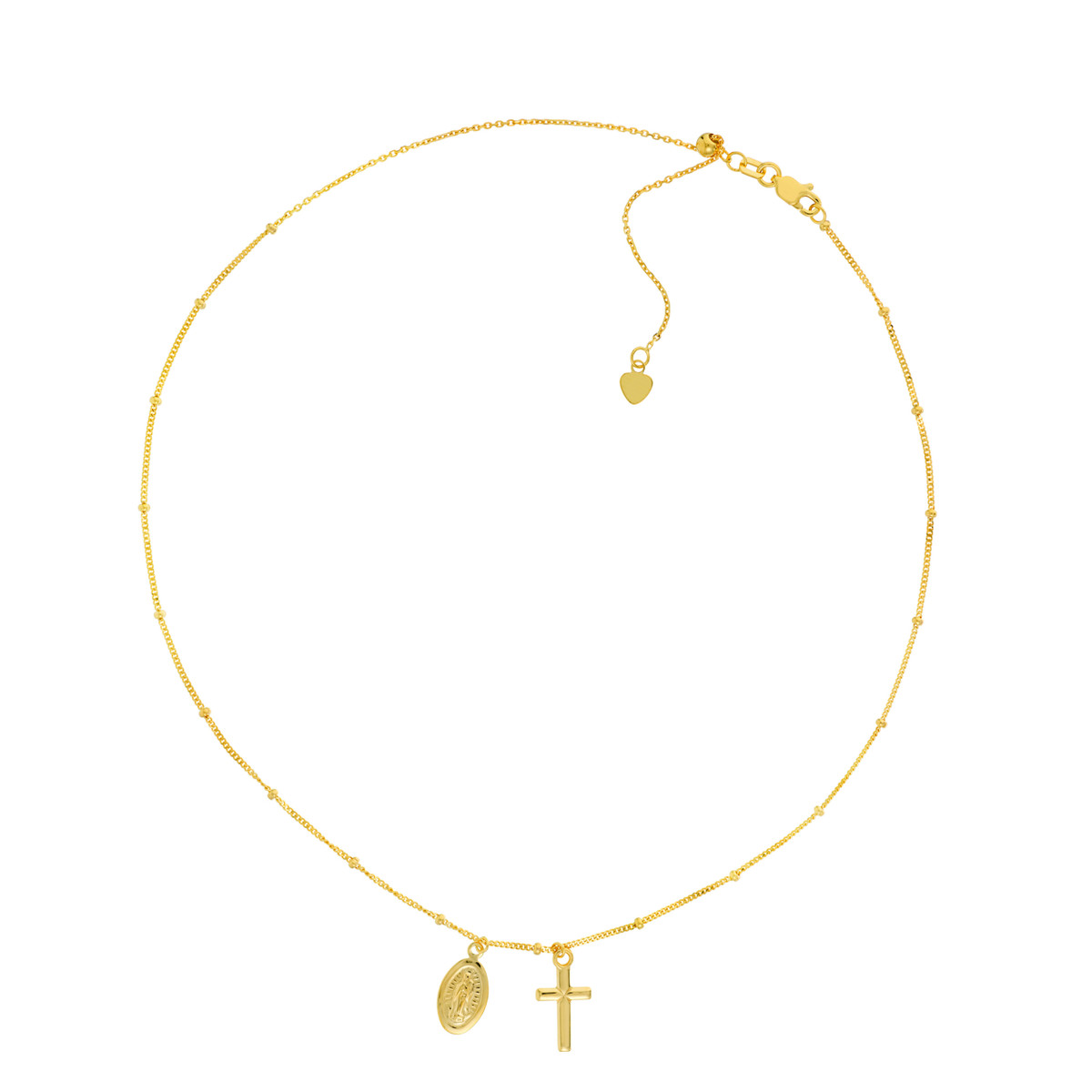 14K Yellow Gold Mary and Cross Dangles Adjustable Choker - 16 Inches - by Dazyle