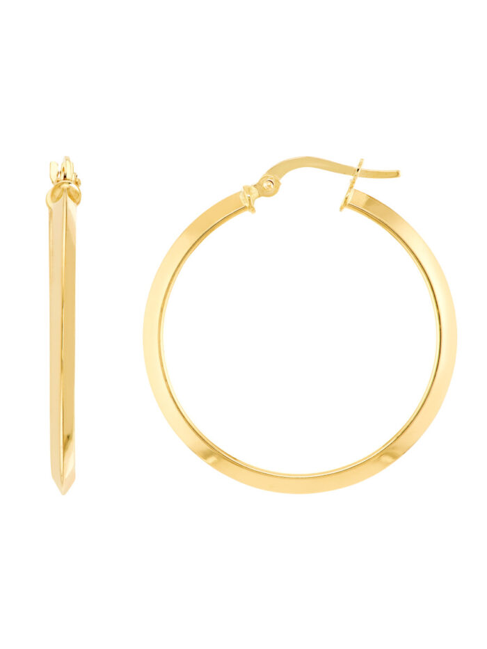 14K Yellow Gold Large Knife Edge Hoop Earrings - by Dazyle