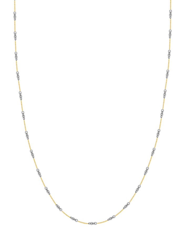 Two-Tone Designer Twist Chain Lobster Closure Cable Chain Necklace - 14K Yellow & White Gold 10 Inches - by Dazyle