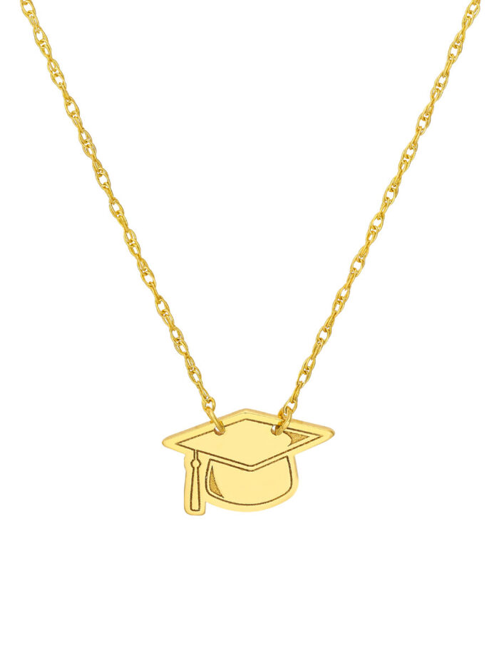 So You Graduation Cap Necklace - 14K Yellow Gold Adjustable 16-18 Inches - by Dazyle