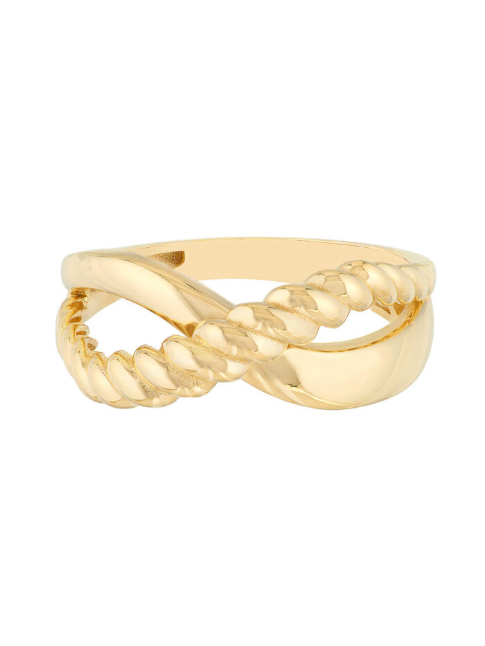 Ribbed Crossover Ring 14K Yellow Gold - Sizes 6 - by Dazyle