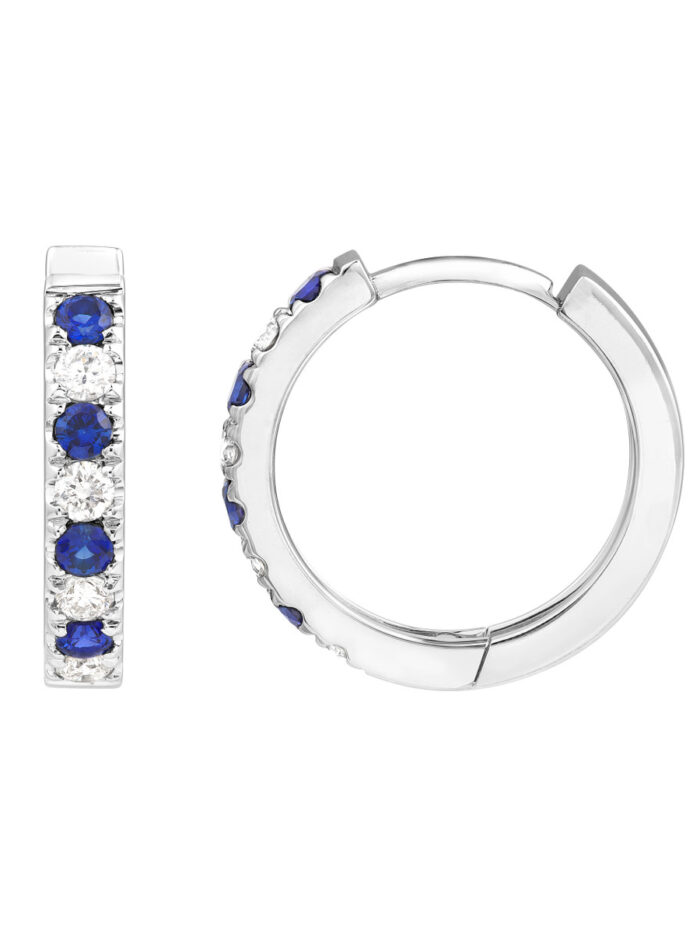 Sapphire & Diamond Accent 15mm Huggie Earrings - 14K White Gold - by Dazyle