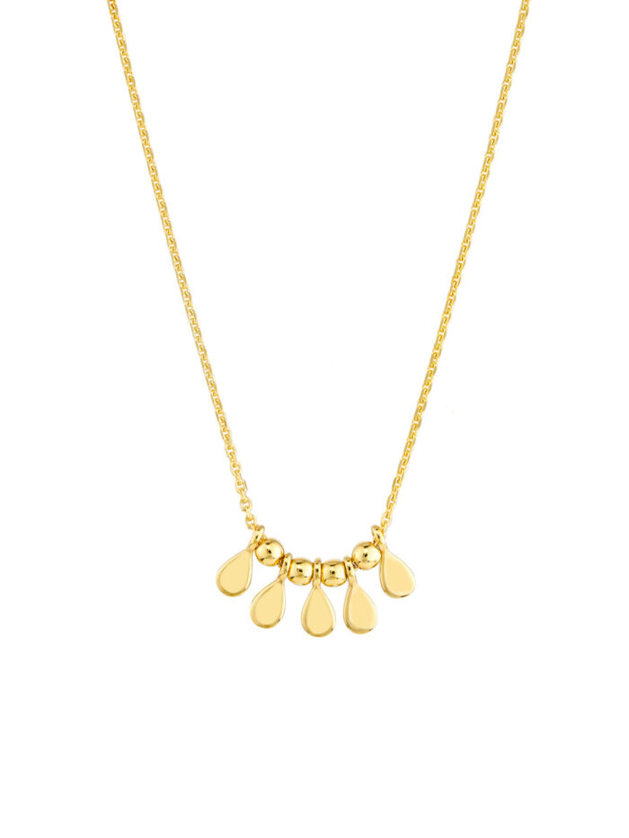 Mini Teardrop Dangle and Bead Station Necklace - 14K Yellow Gold - Adjustable 18 Inch - by Dazyle