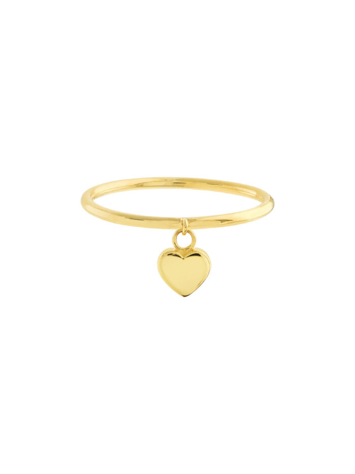 Dangle Heart Wire Ring in 14K Yellow Gold - by Dazyle