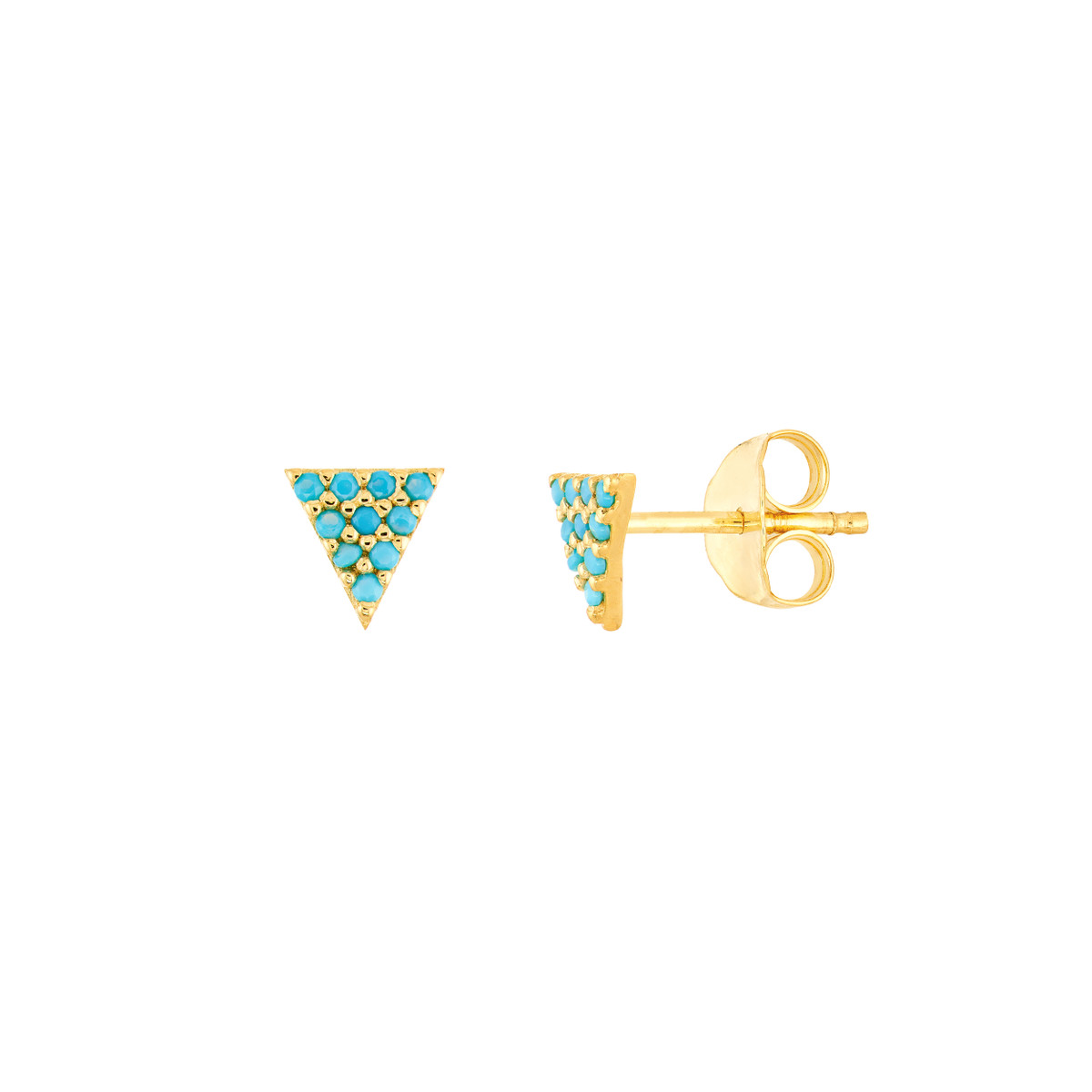 Simulated Turquoise Triangle Stud Earrings - 14K Yellow Gold - by Dazyle