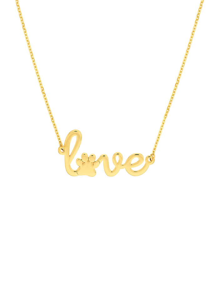 Love Paw Print Adjustable Necklace - 14K Yellow Gold 16-18 Inches - by Dazyle