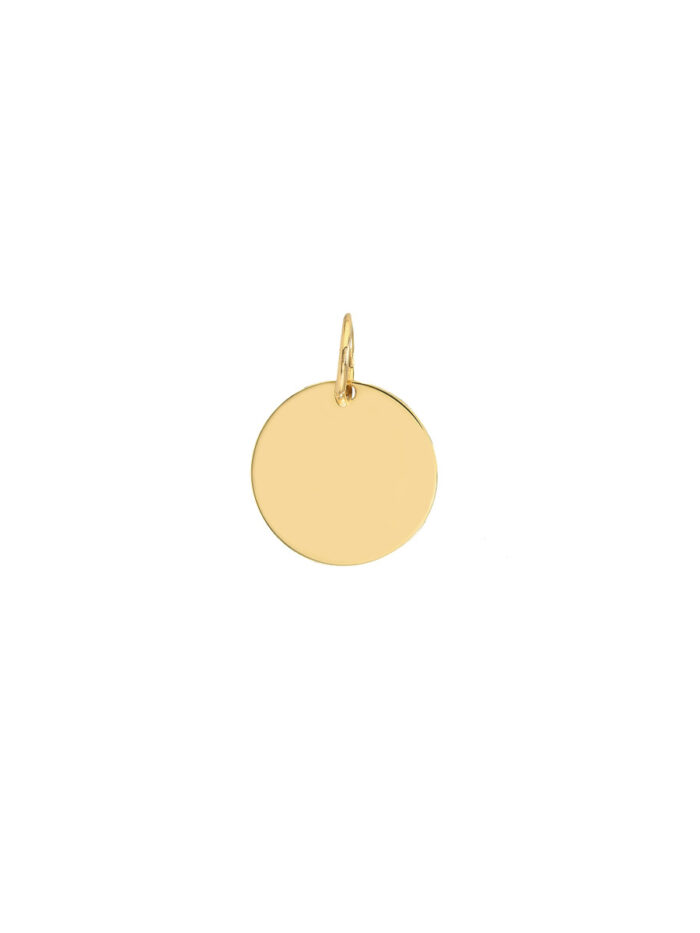 Engravable Medium Disk Charm 14K Yellow Gold - 15mm - by Dazyle