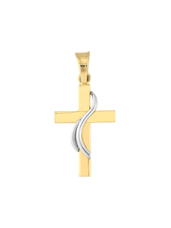 Two Tone Wrap Around Cross Pendant - 10K Yellow & White Gold - by Dazyle