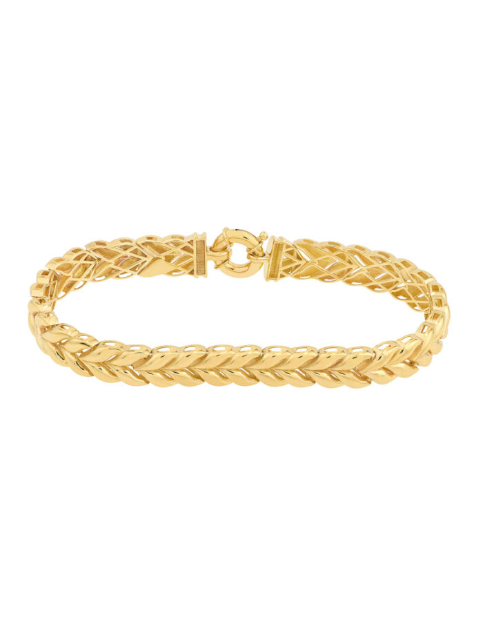Polished Wheat Link Bracelet - 14K Yellow Gold 7.25 Inches - by Dazyle