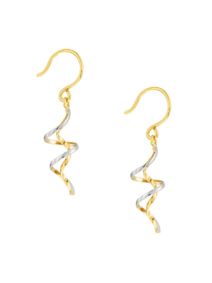 Two-Tone Twisted Wire Dangle Earrings - 14K Yellow & White Gold - by Dazyle