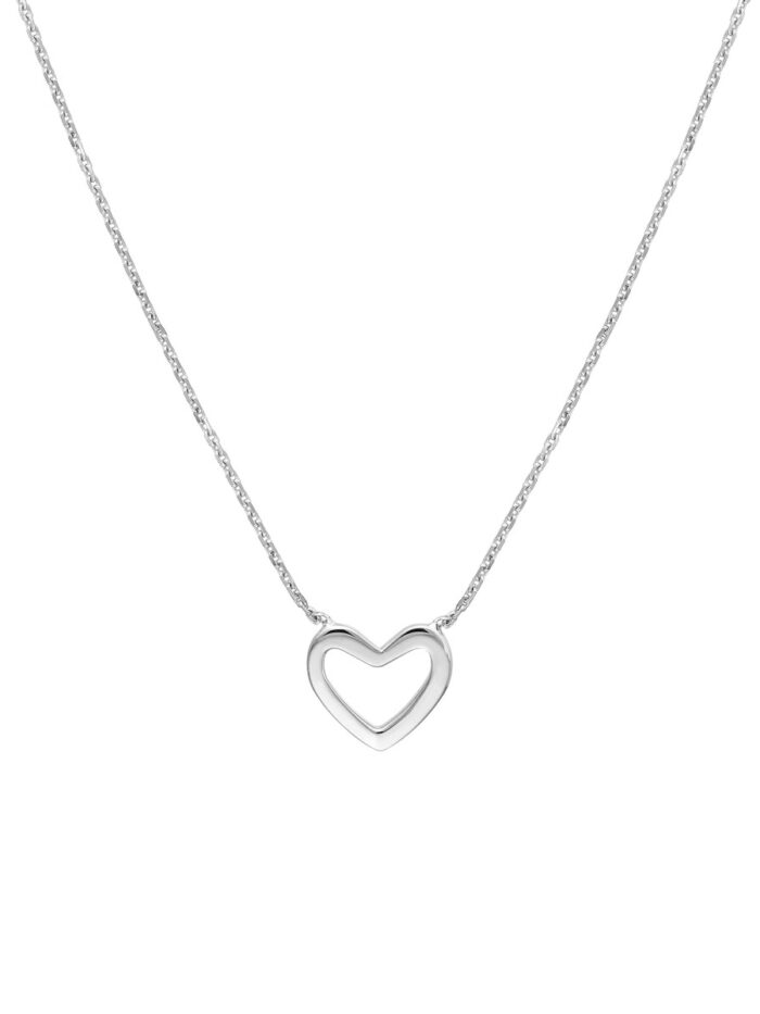 Mini Open Heart Necklace in 14K White Gold - Adjustable Cable Chain - 18 Inch - by Dazyle
