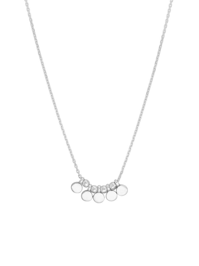 Mini Disc Drop and Bead Station Necklace - 14K White Gold - Adjustable 18 Inch - by Dazyle