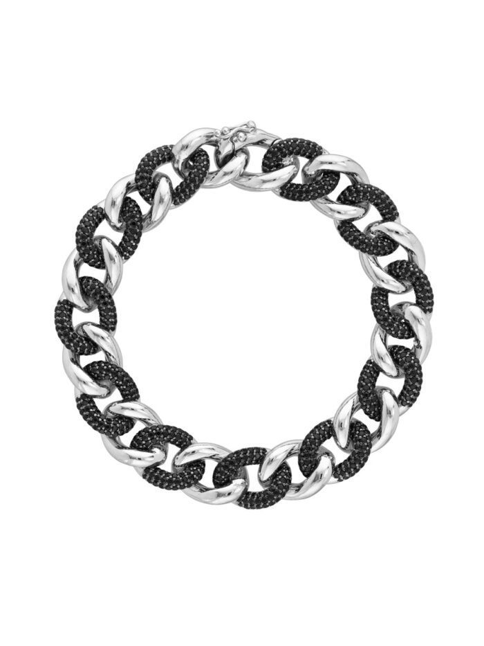 Sterling Silver Black CZ Curb Link Bracelet - Sterling Silver - 8 Inch - by Dazyle