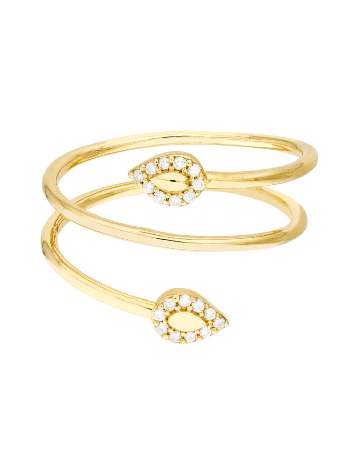 Snake Head Diamond Tip Bypass Ring 14K Yellow Gold - 14K Yellow Gold