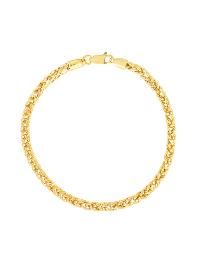 14K Yellow Gold Spiga Chain Bracelet with Lobster Lock Closure - 3.4mm Width - 7.5 Inches - by Dazyle