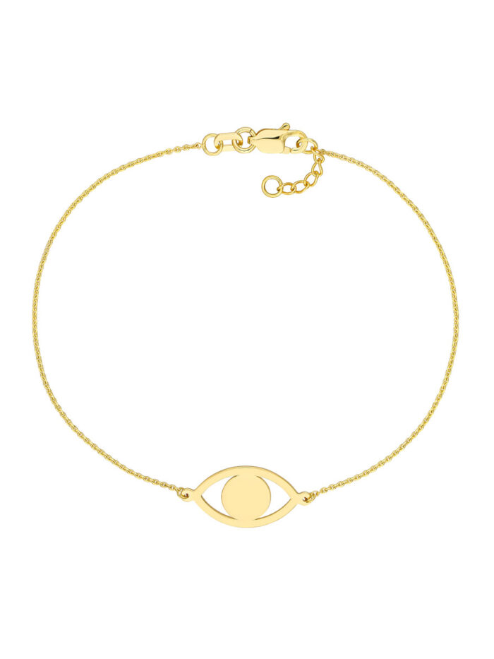Evil Eye Cutout Adjustable Bracelet - 14K Yellow Gold - 7.5 Inch - by Dazyle