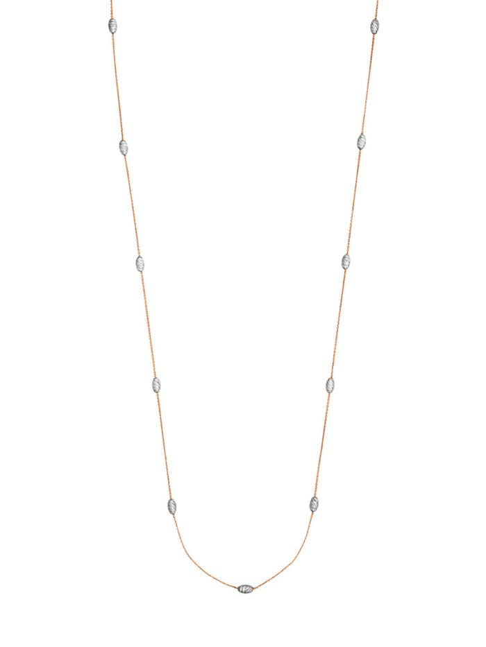 Long 36-Inch Necklace Diamond-Cut Oval Beads Rose Gold Plated Sterling Silver Cable Chain - by Dazyle