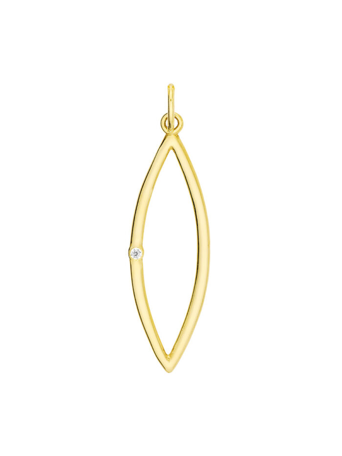 Open Marquise Pendant with 1pt Diamond - 14K Yellow Gold - by Dazyle