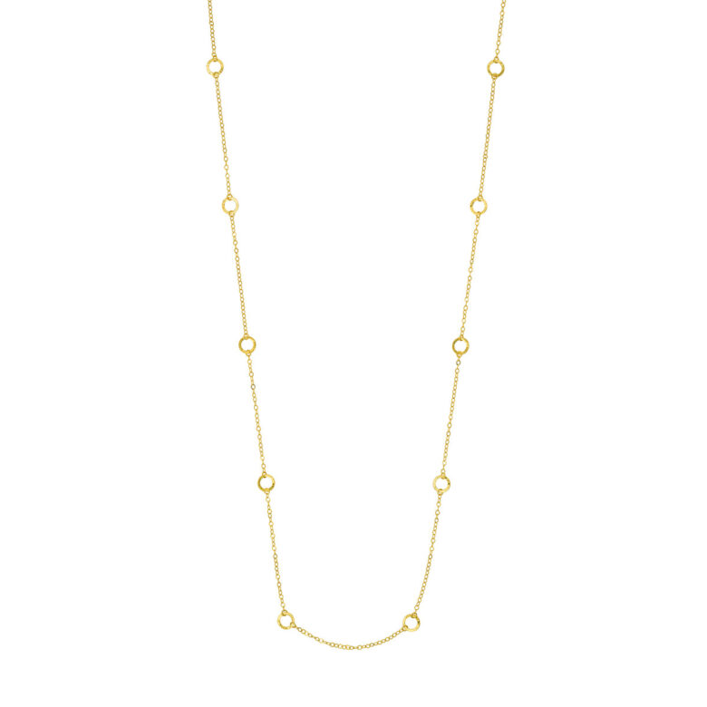 Long Hammered Open Circles Chain Necklace - 14K Yellow Gold - 36 Inches - by Dazyle