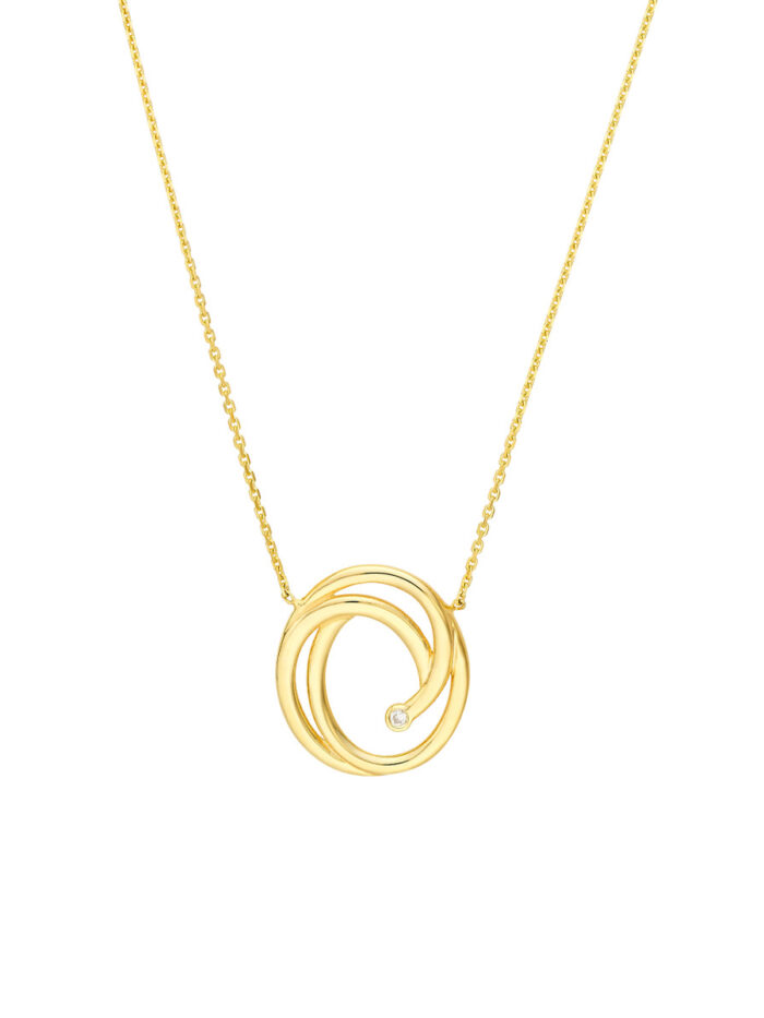 Open Swirl with Diamond Accent Necklace - 14K Yellow Gold Adjustable - by Dazyle