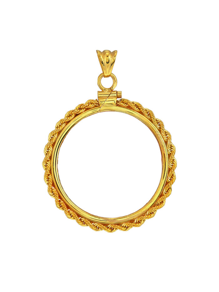 14K Yellow Gold Canadian Maple Leaf Coin Bezel Rope Chain - Pendant - by Dazyle
