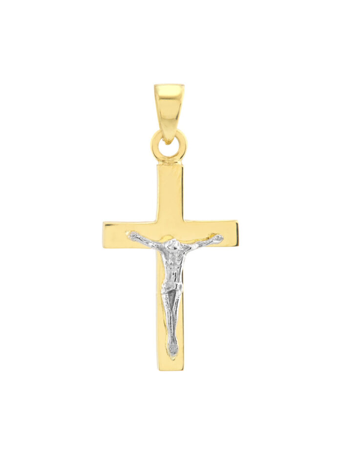 Two Tone Crucifix Pendant - 10K Yellow & White Gold - by Dazyle