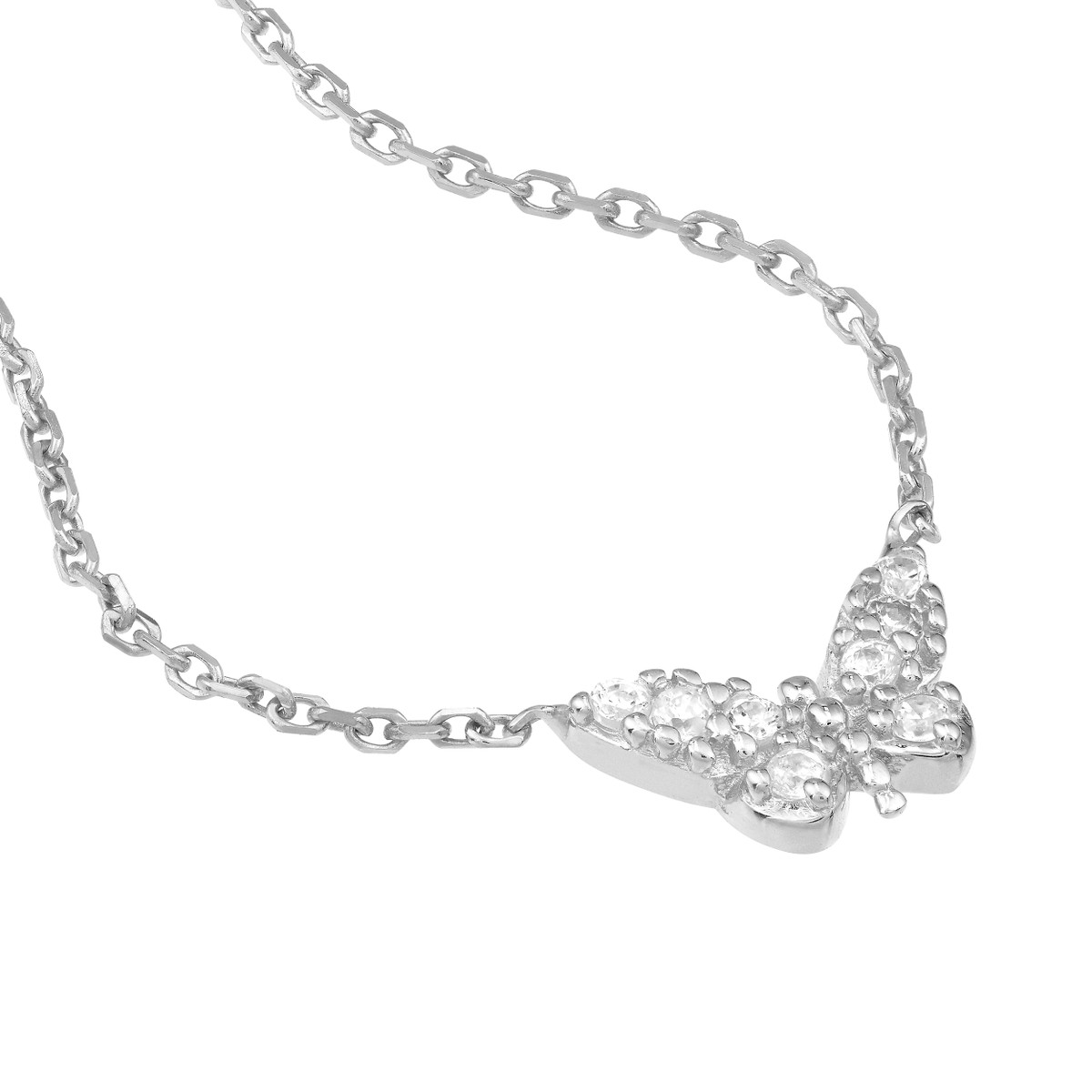 Sterling Silver Mini CZ Butterfly Pendant Necklace - Sterling Silver 18 Inch Adjustable - by Dazyle - Image 2