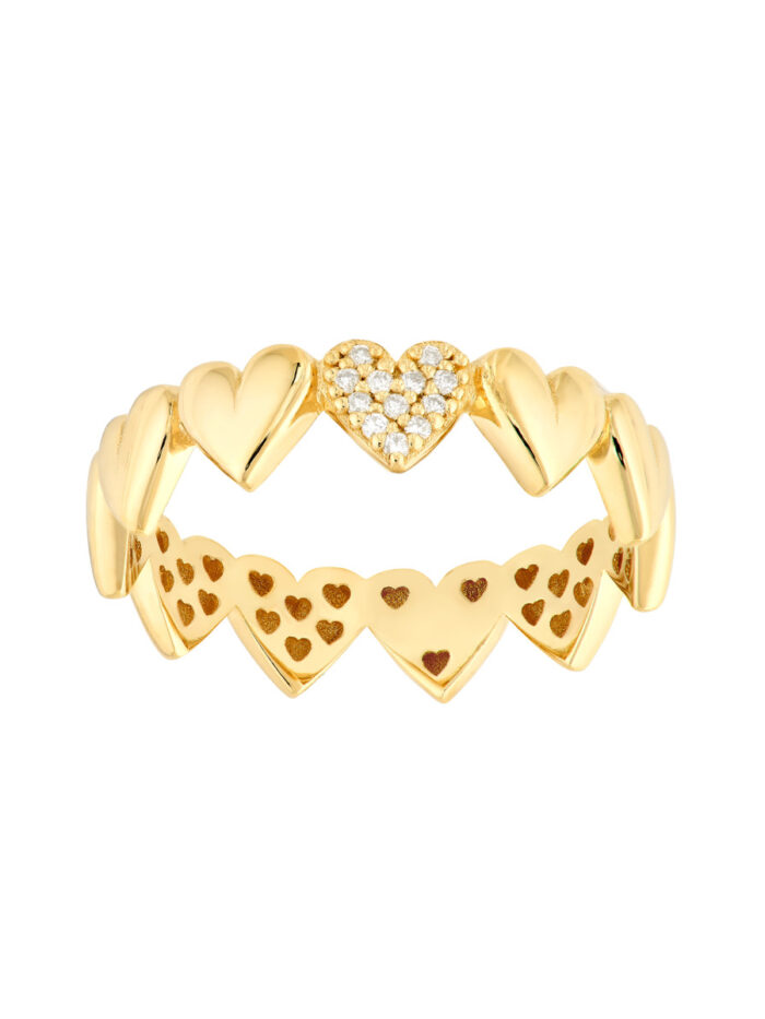 Side by Side Heart Ring - 1/20ctw Diamonds - 14K Yellow Gold - Sizes 6, 7, 8 - by Dazyle