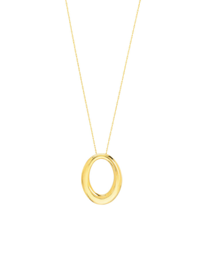 Tapered Puffy Oval Pendant Necklace - 14K Yellow Gold 17-inch - by Dazyle