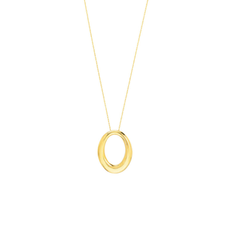 Tapered Puffy Oval Pendant Necklace - 14K Yellow Gold 17-inch - by Dazyle
