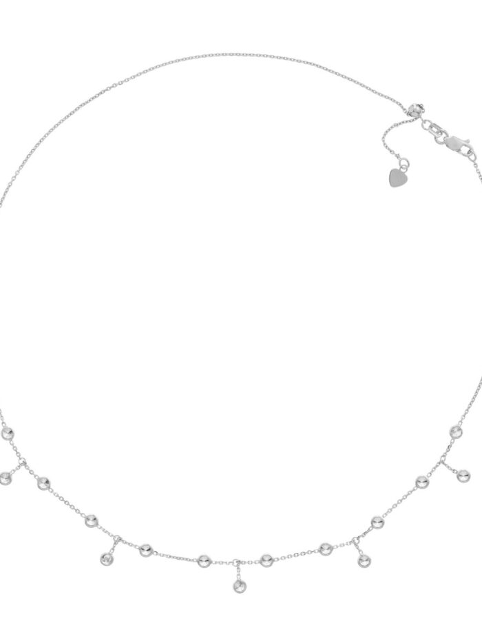 CZ Bezel Station and Drop Adjustable Choker - 14K White Gold - 17 Inch - by Dazyle