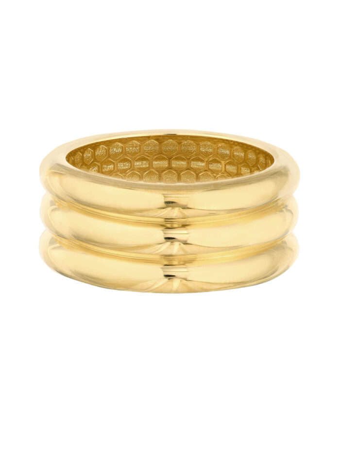 14K Yellow Gold Triple Ridge Band Ring - Stackable - by Dazyle