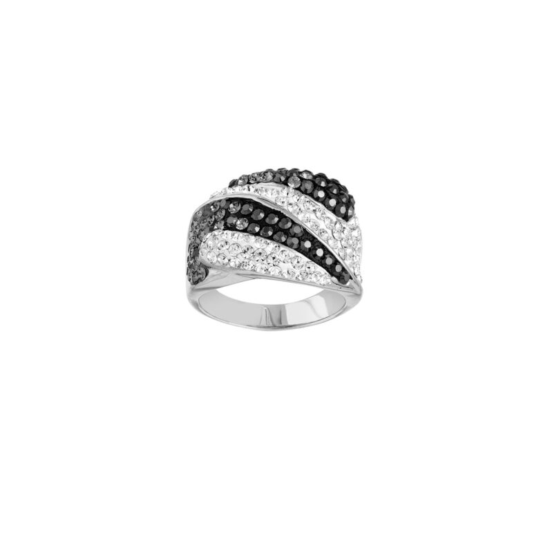 Sterling Silver Black & White Swirl Ring - Sparkly Ring - by Dazyle