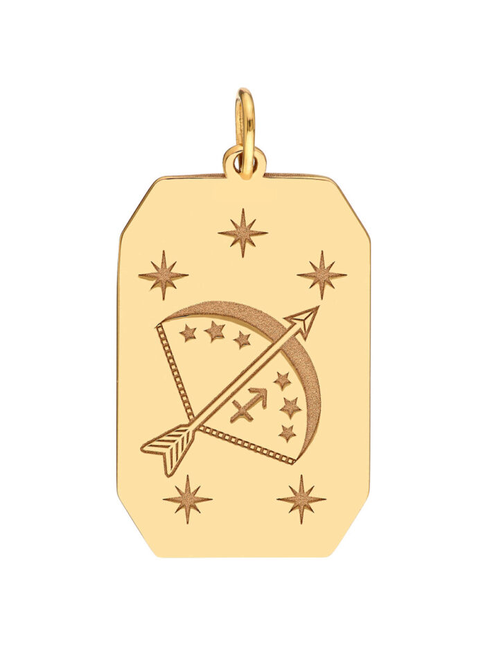 Sagittarius Engraved Pendant - 14K Yellow Gold Pendant - by Dazyle