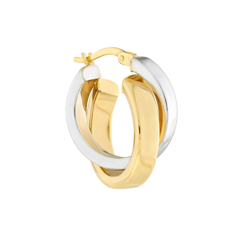 Two-Tone Criss-Cross Hoop Earrings - 15mm - 14K Yellow & White Gold - by Dazyle - Image 4