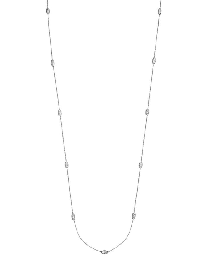 Sterling Silver Diamond-Cut Oval Bead Station Long Necklace - 36 Inch - by Dazyle