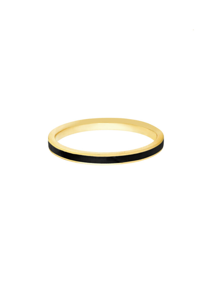 Black Enamel Band Ring Elegant Design - 14K Yellow Gold - by Dazyle