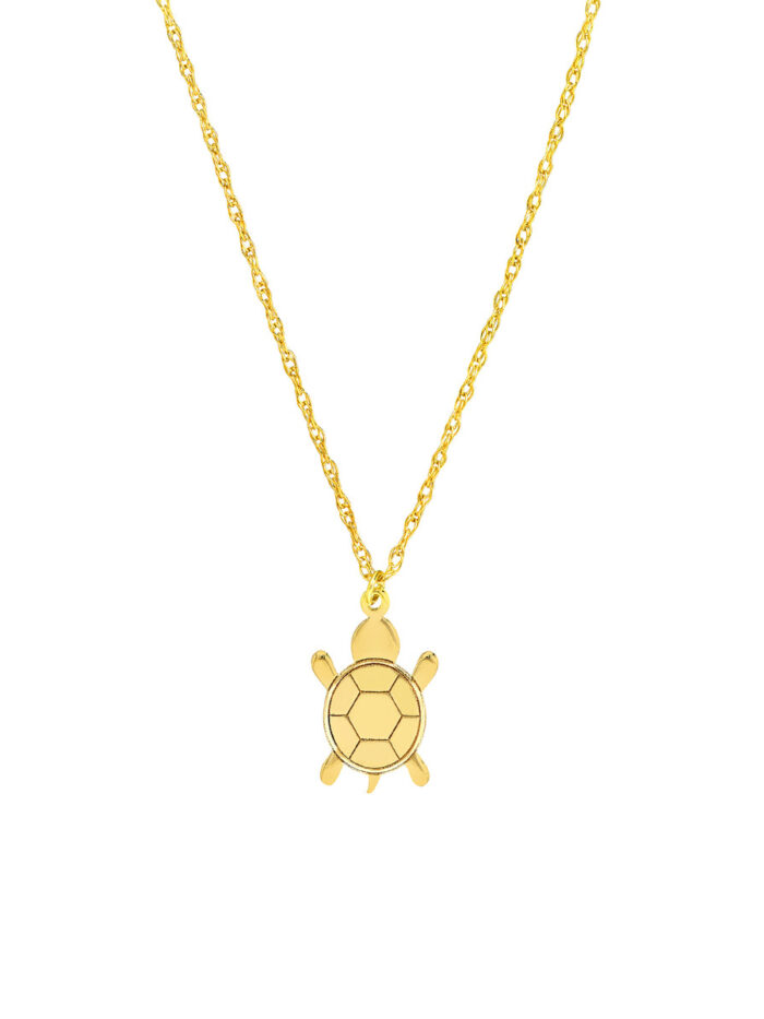 So You Mini Turtle Adjustable Necklace - 14K Yellow Gold, 18 Inch - by Dazyle