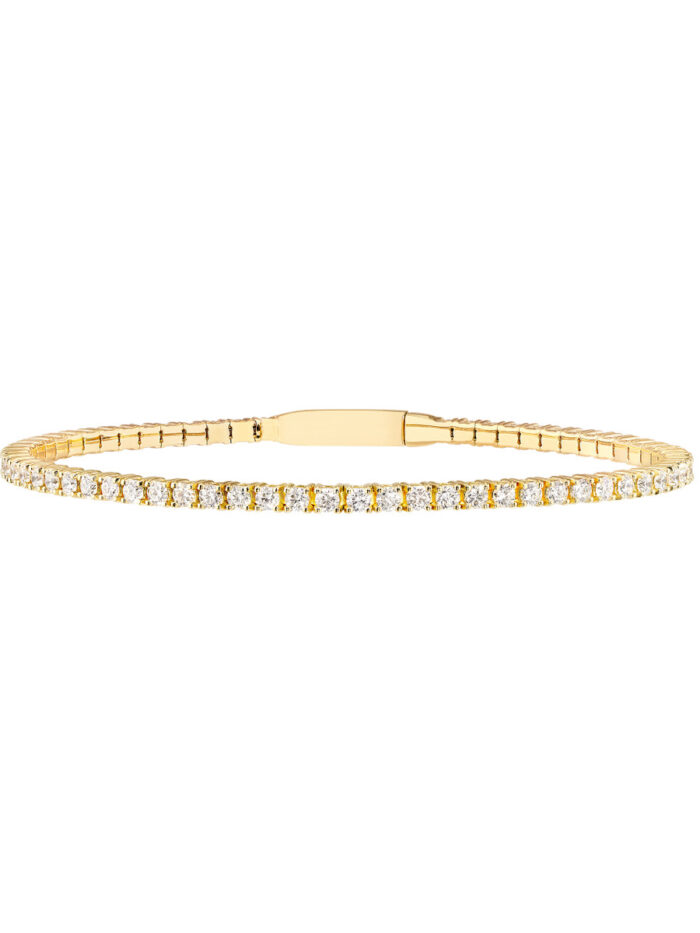 Diamond Eternity Flexi Tennis Bangle 2.2mm Diamonds 2-5/8ctw Box Lock Closure - 14K Yellow Gold 7.0 Inches - by Dazyle