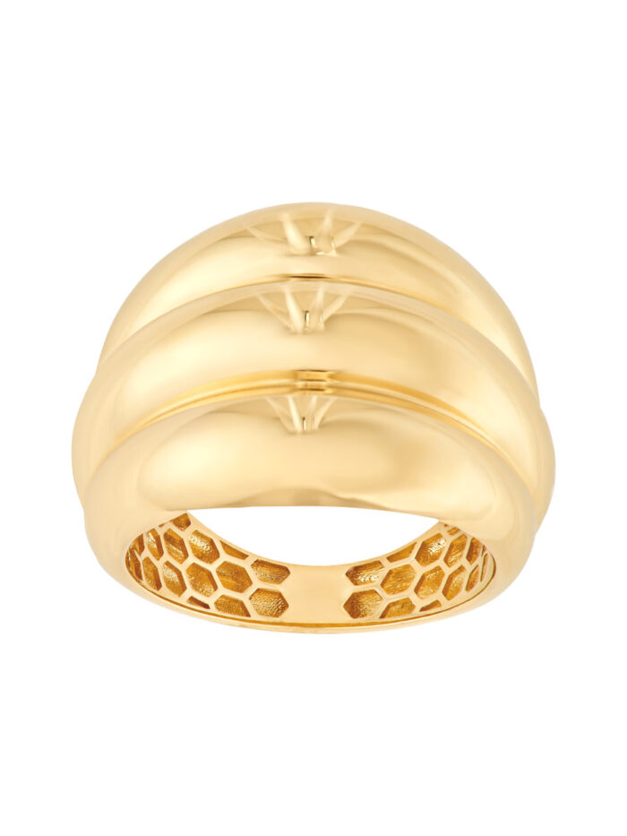 Horizontal Fluted Polished Dome Ring - 14K Yellow Gold - Size 6, 7, or 8 - by Dazyle