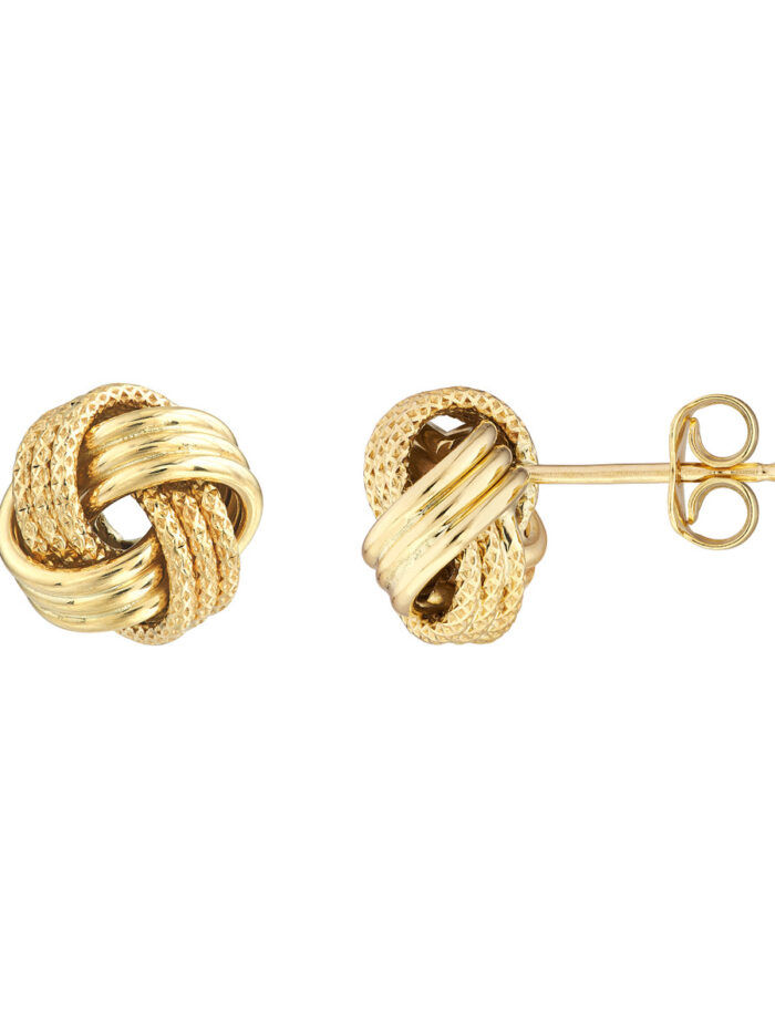 Love Knot Earrings - Textured Design - 10K Yellow Gold - Post & Nut Closure - by Dazyle