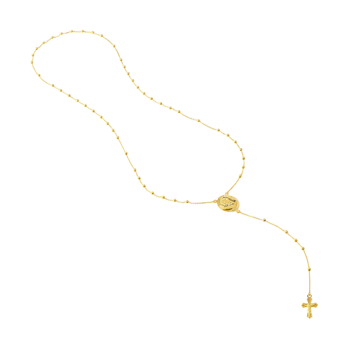 14K Yellow Gold Virgin Mary and Cross Rosary Necklace - 23.5 Inches - by Dazyle - Image 4