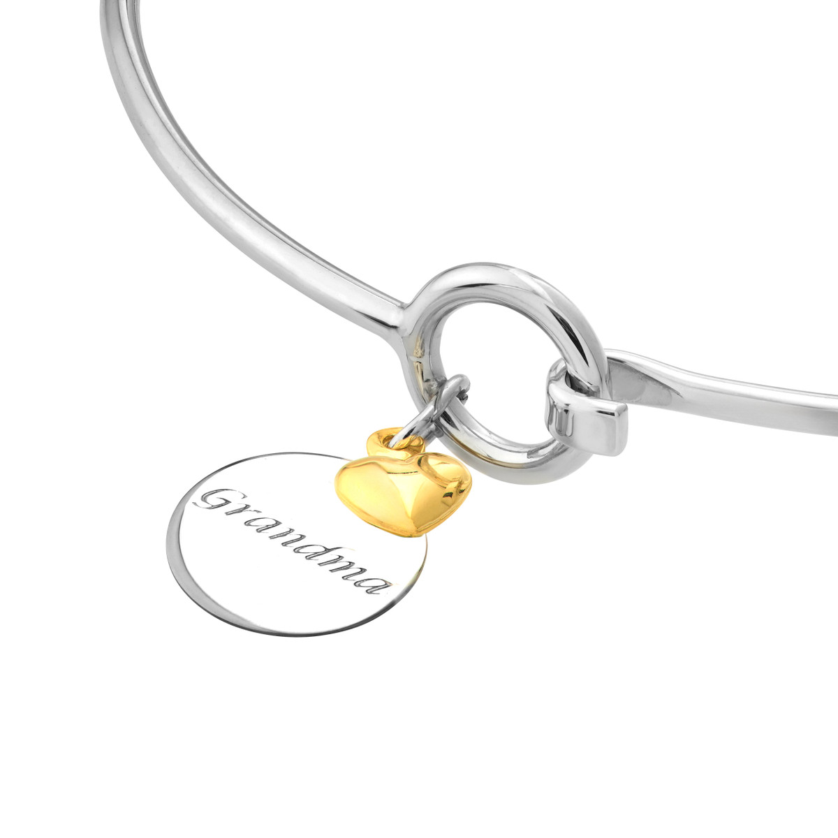 Sterling Silver Grandma Bangle with 14K Yellow Gold Heart Dangle - Sterling Silver - by Dazyle - Image 2