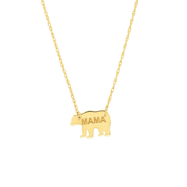 Mama Bear Pendant Necklace in 14K Yellow Gold - Adjustable 16 to 18 inches - by Dazyle