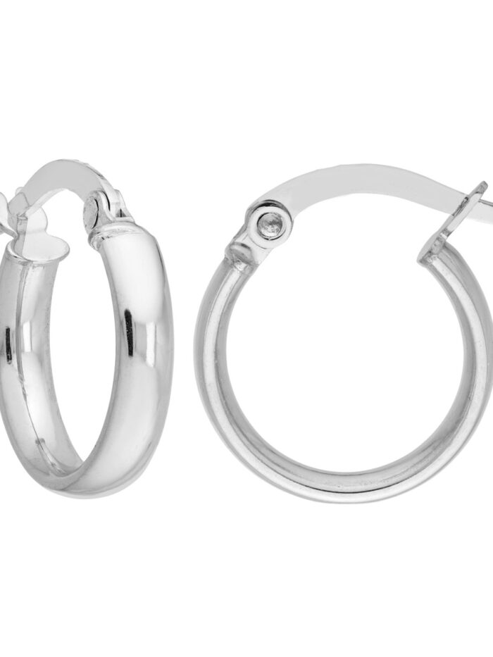Small High Polished 13mm Hoops - 14K White Gold - by Dazyle