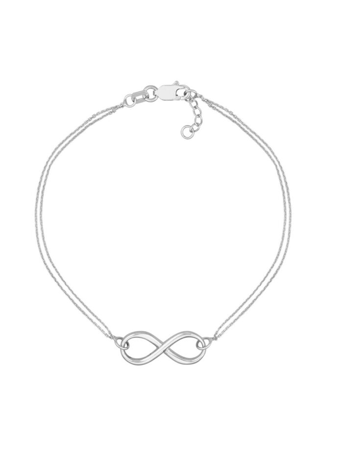 Infinity Symbol Bracelet - Sterling Silver Rhodium, Yellow Gold, or Rose Gold Plated Adjustable Cable Chain - 7.5 Inch - by Dazyle